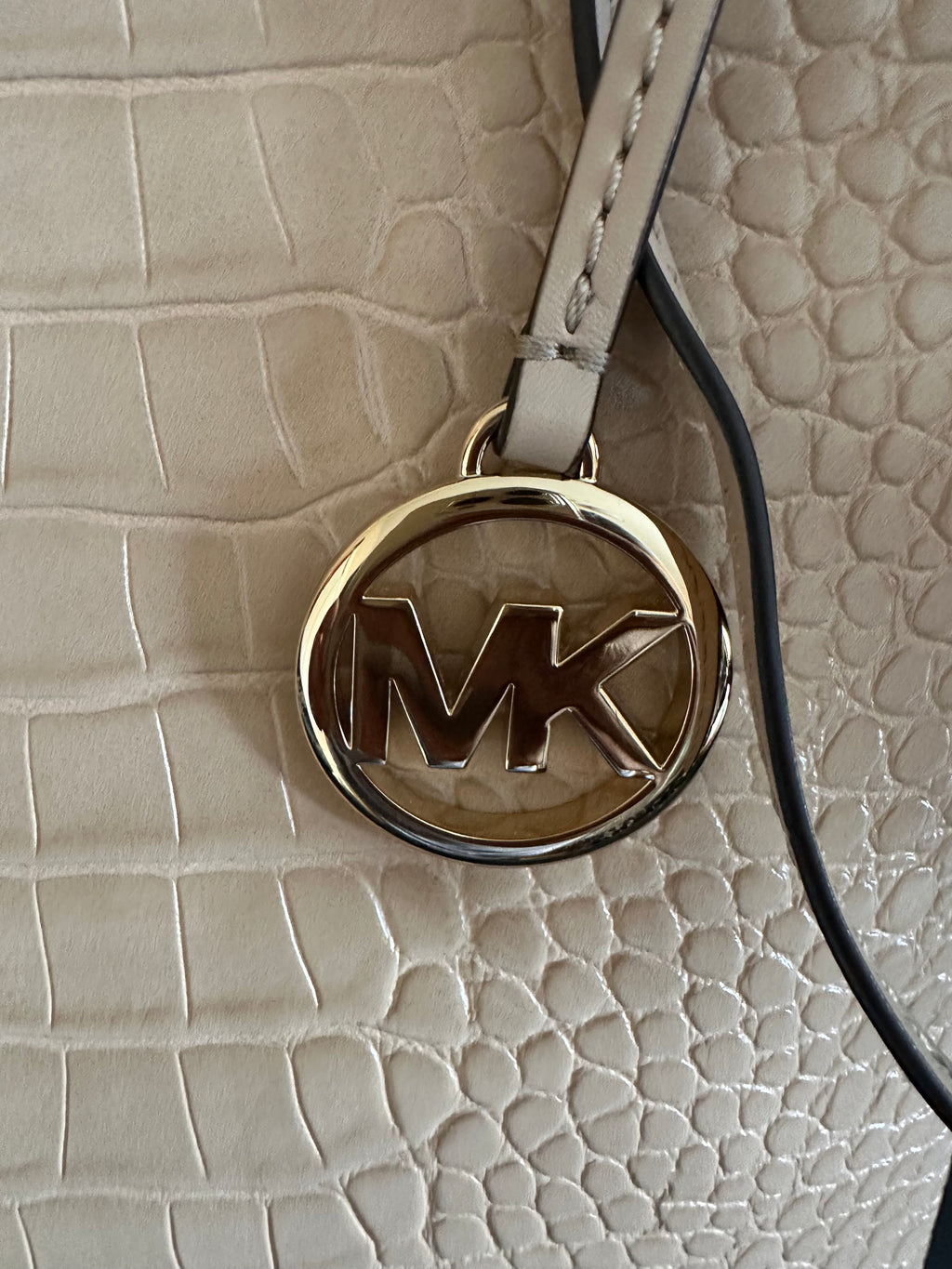 Michael Kors Croc-Embossed Leather Shoulder Bag -Beige Taupe-Gold Hardware- Lightly Pre-Owned