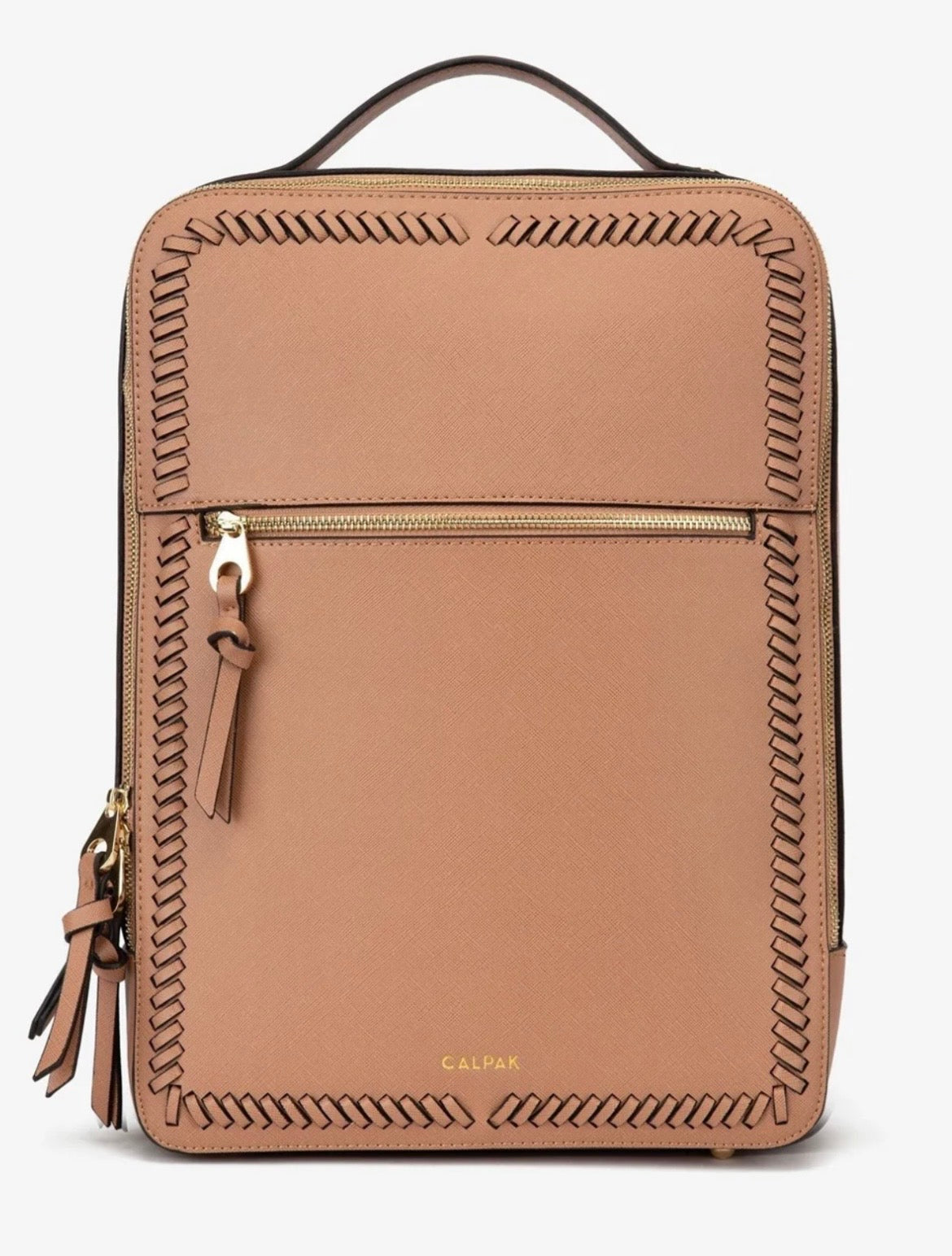 CALPAK Faux Leather Laptop Travel Backpack with Luggage Sleeve — Blush/Nude color