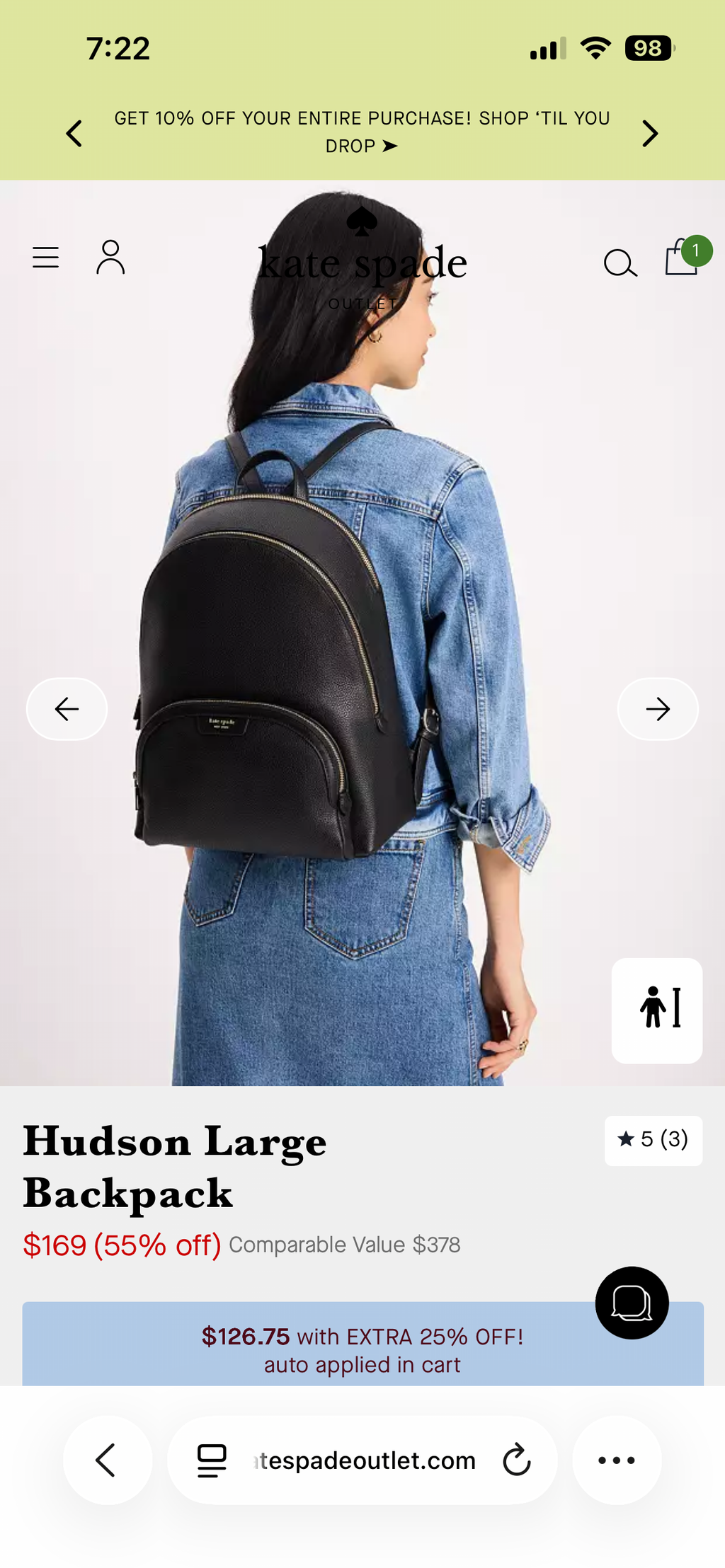 Kate Spade Hudson Large Black Pebbled Leather Backpack Lightly Used — Genuine Leather