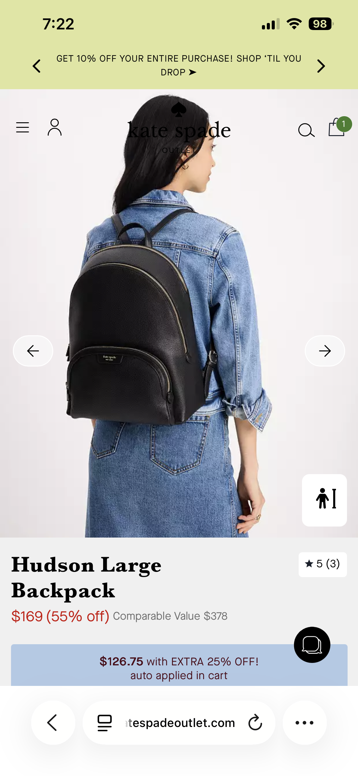 Kate Spade Hudson Large Black Pebbled Leather Backpack Lightly Used — Genuine Leather