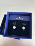 Swarovski Iconic Swan Pierced Earring Jackets - New With Tags (NWT) Dark Blue Crystal Gradient & Pearl, Rose Gold-Tone Plated