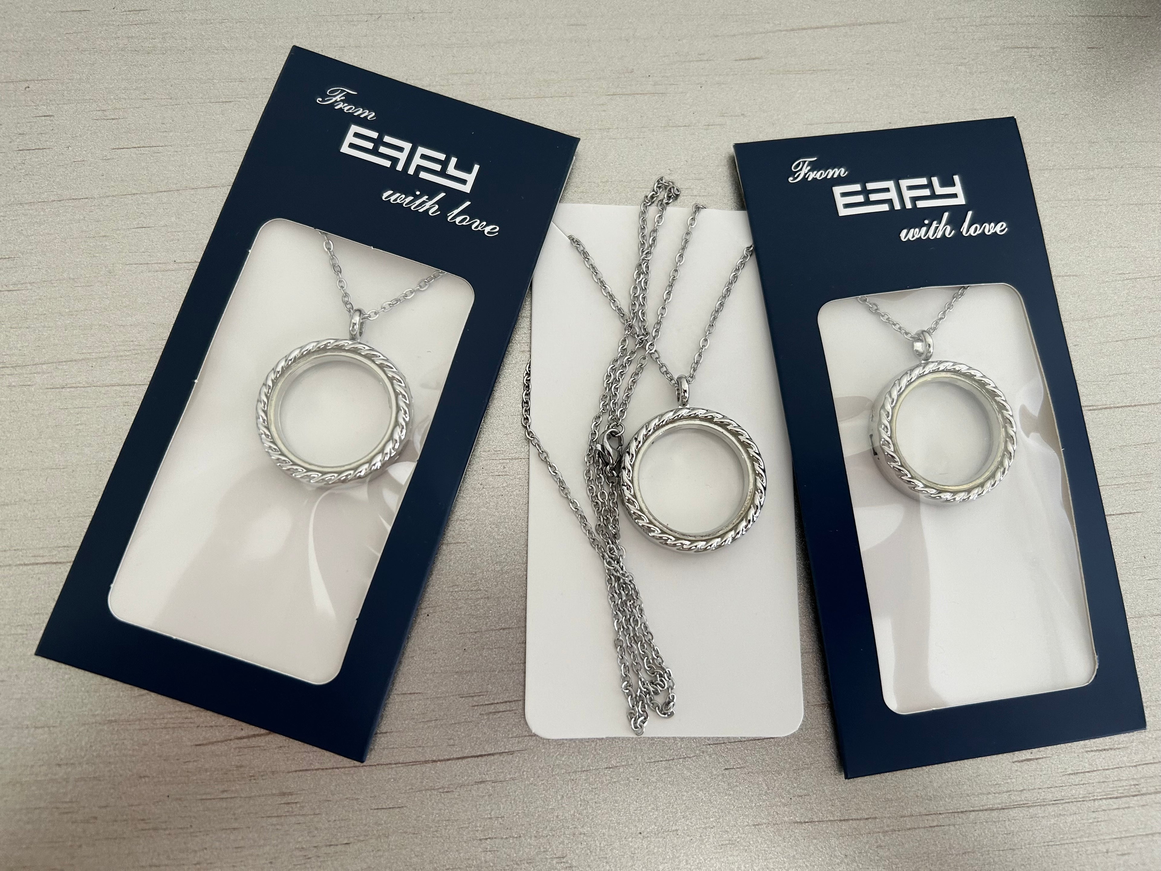 ⁠[New In Box] Silver Twisted Rope Floating Glass Locket Necklace | EFFY Keepsake⁠