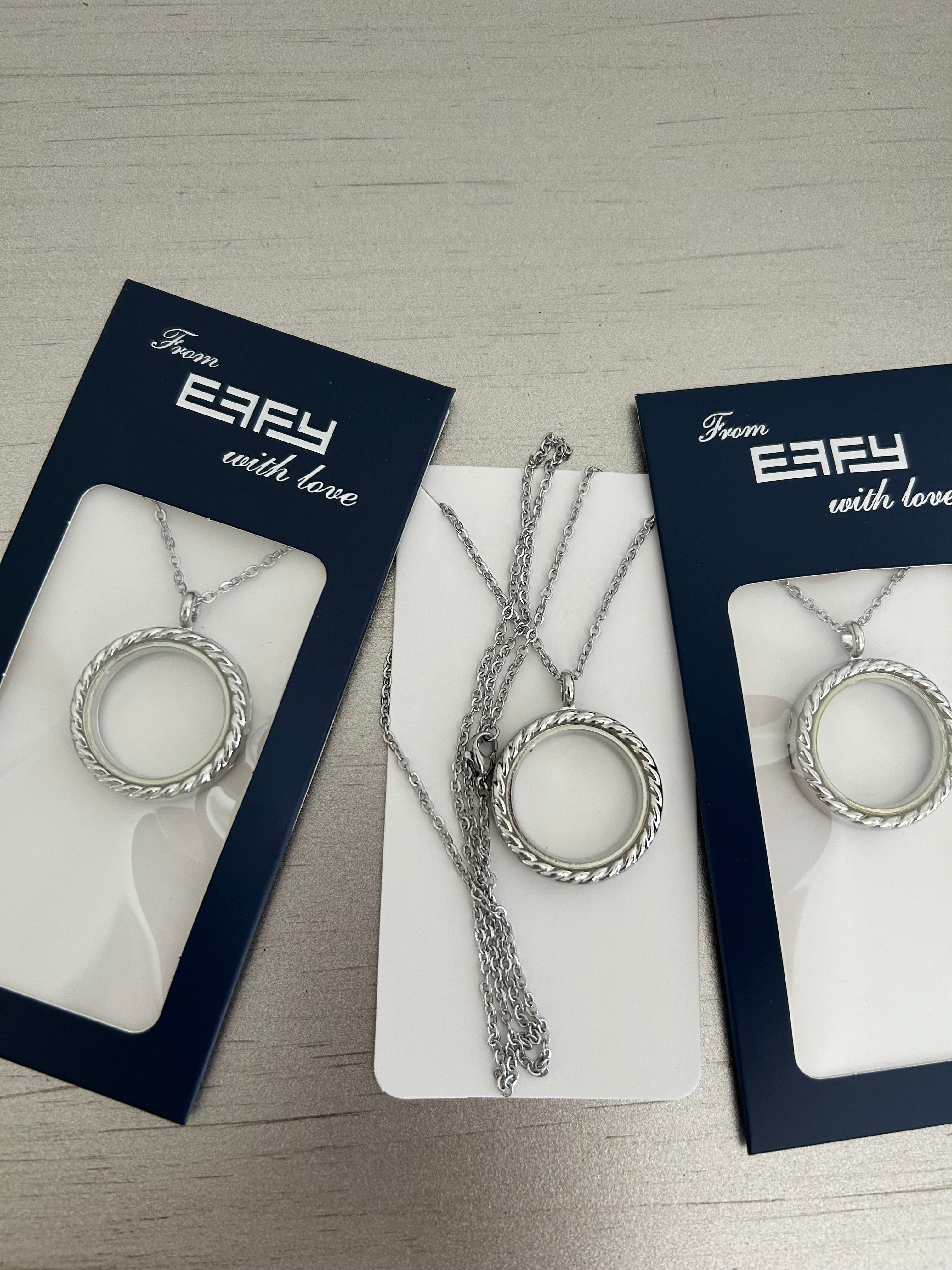 ⁠[New In Packet] Silver Twisted Rope Floating Glass Locket Necklace | EFFY Keepsake⁠