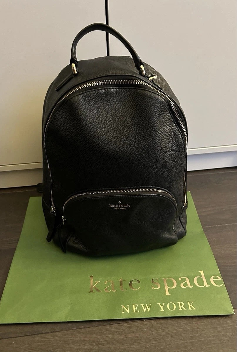 Kate Spade Hudson Large Black Pebbled Leather Backpack Lightly Used — Genuine Leather